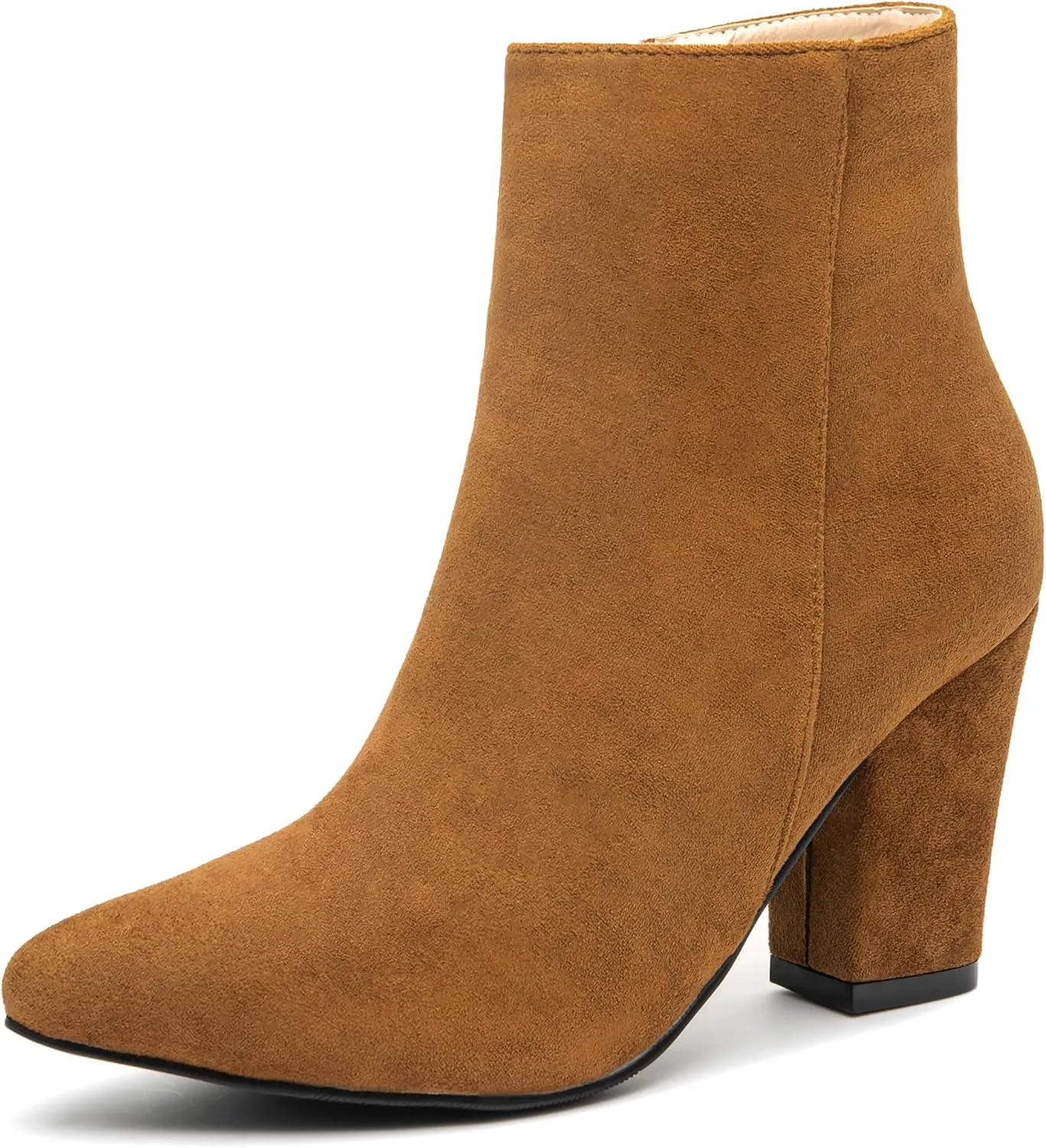 Jiu du Suede Ankle Boots for Women Chunky Block High Heel Booties Sexy Pointed Toe Side Zipper Disco Dressy Short GOGO Boots