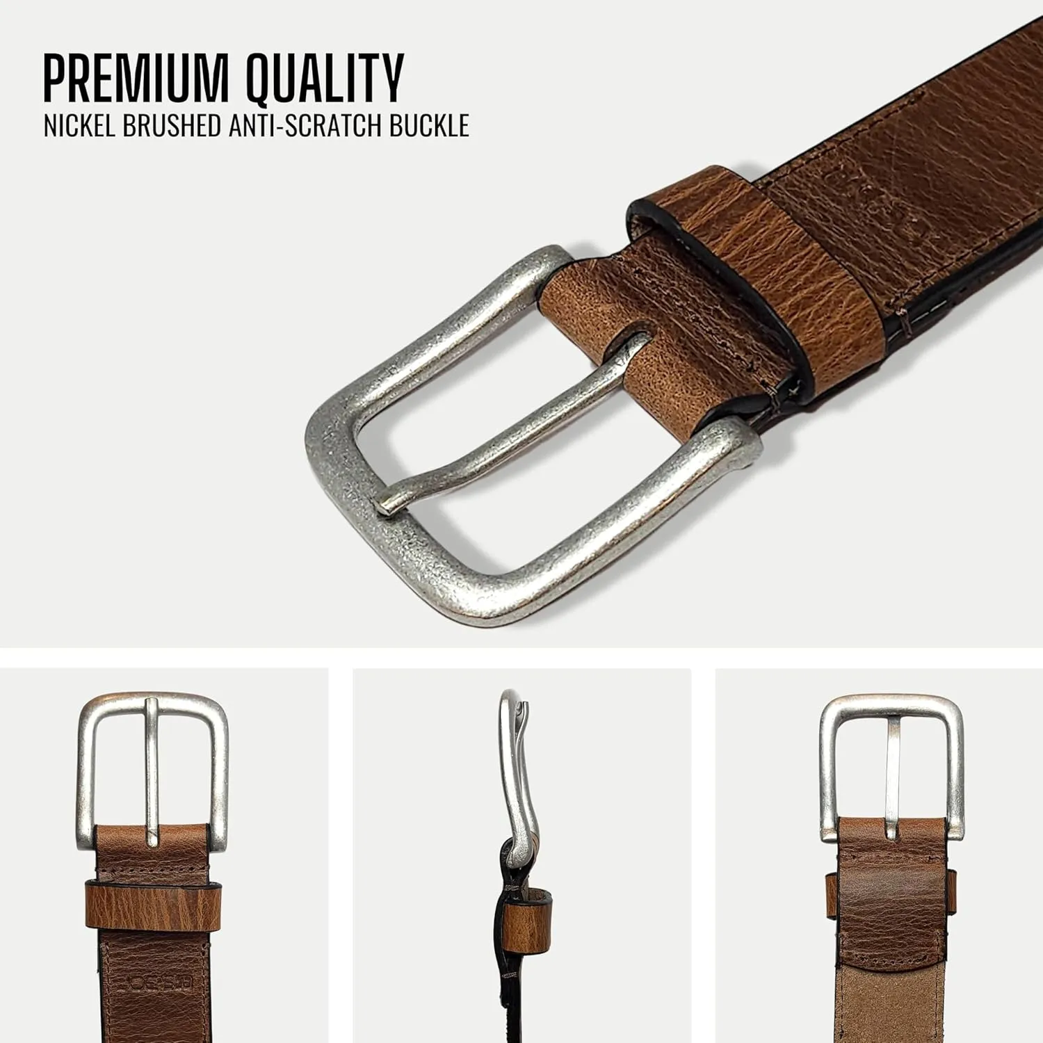 Joe's Jean Mens 38mm Full Grain Genuine Leather Belt, Vintage Style Antique Silver Buckle