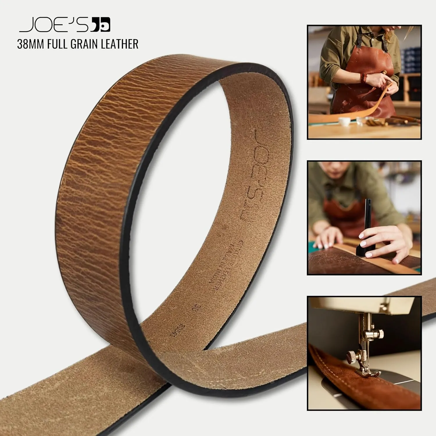 Joe's Jean Mens 38mm Full Grain Genuine Leather Belt, Vintage Style Antique Silver Buckle