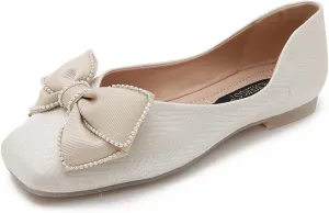 JOEupin Women's Square Toe Flat Shoes Soft Sole Slip on Dress Shoes Ballet Walking Loafers