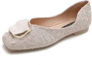 JOEupin Women's Square Toe Flat Shoes Soft Sole Slip on Dress Shoes Ballet Walking Loafers