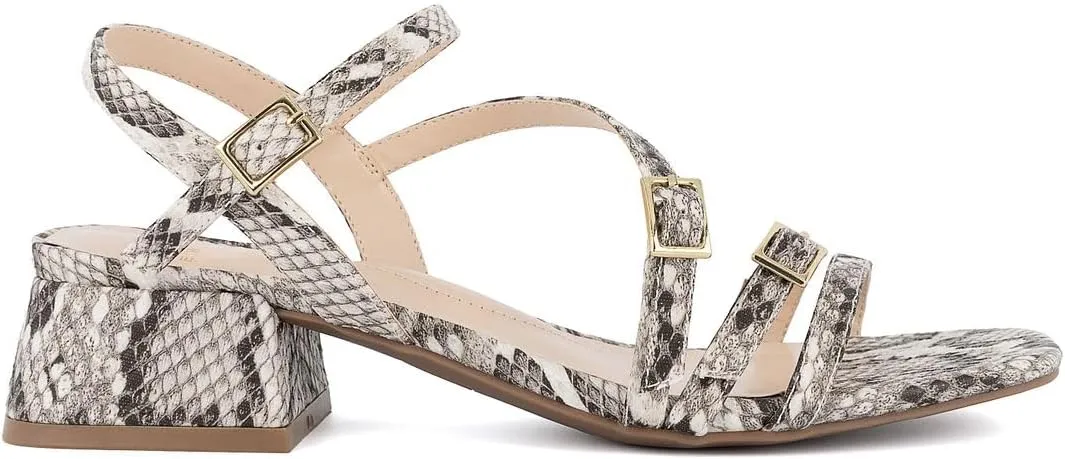 Jones New York Women's Strappy Dress Sandals – Low Block Heel with Square Toe and Buckle Straps – Comfortable Open-Toe Heels for Casual or Formal Outfits