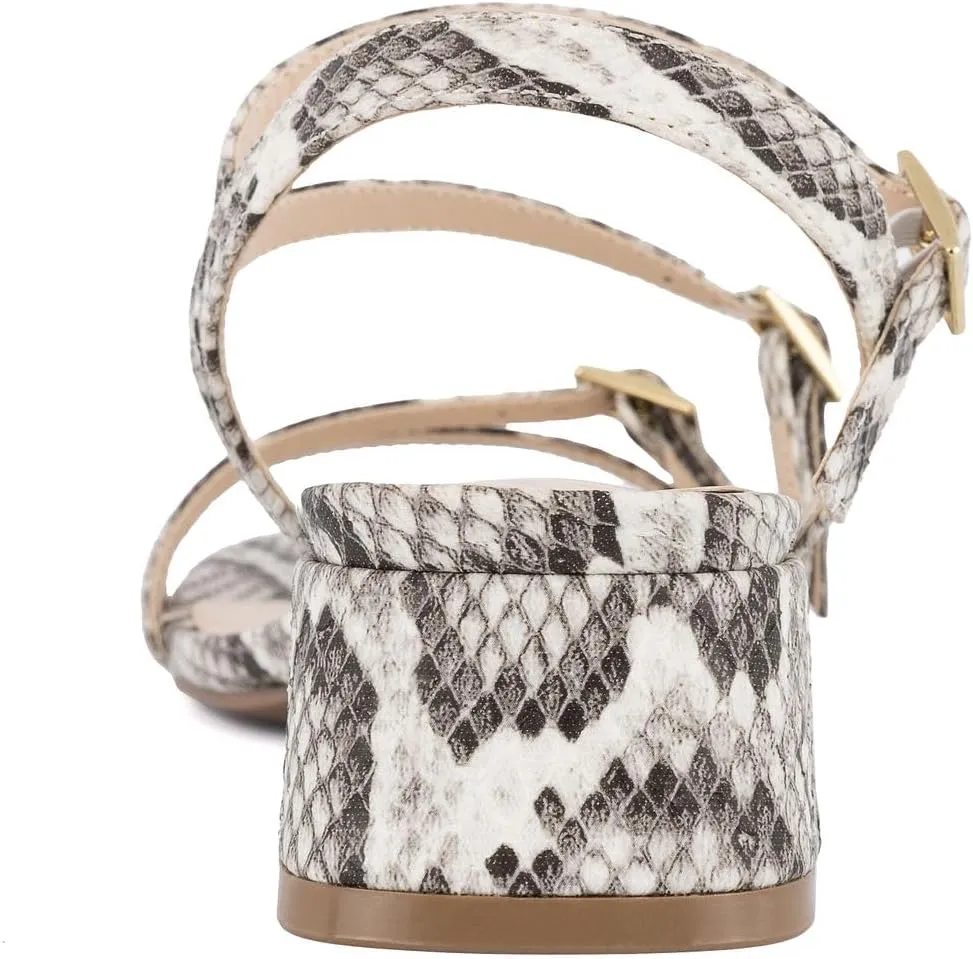 Jones New York Women's Strappy Dress Sandals – Low Block Heel with Square Toe and Buckle Straps – Comfortable Open-Toe Heels for Casual or Formal Outfits