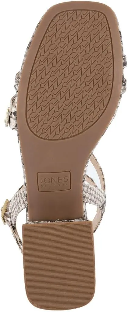 Jones New York Women's Strappy Dress Sandals – Low Block Heel with Square Toe and Buckle Straps – Comfortable Open-Toe Heels for Casual or Formal Outfits