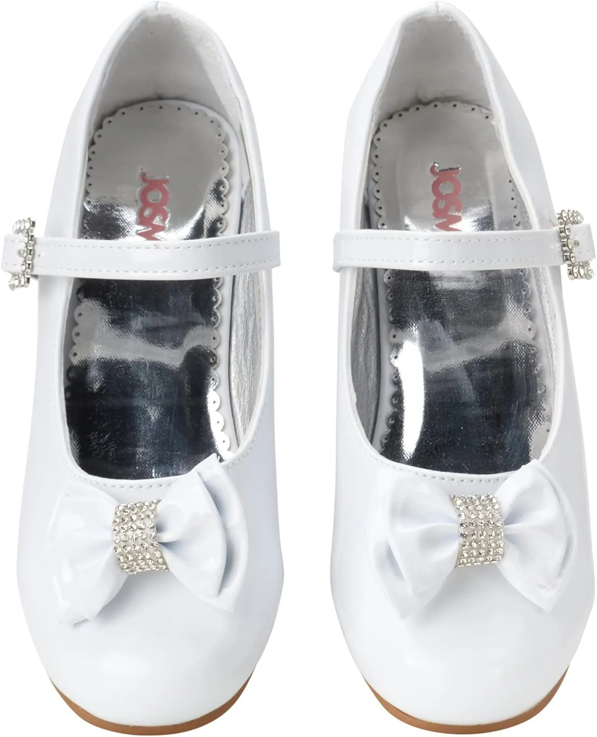 Josmo Girl's Dress Mary Jane Wedding Party Heels Ballerina Flower Shoes, Hook and Loop Buckle (Toddler