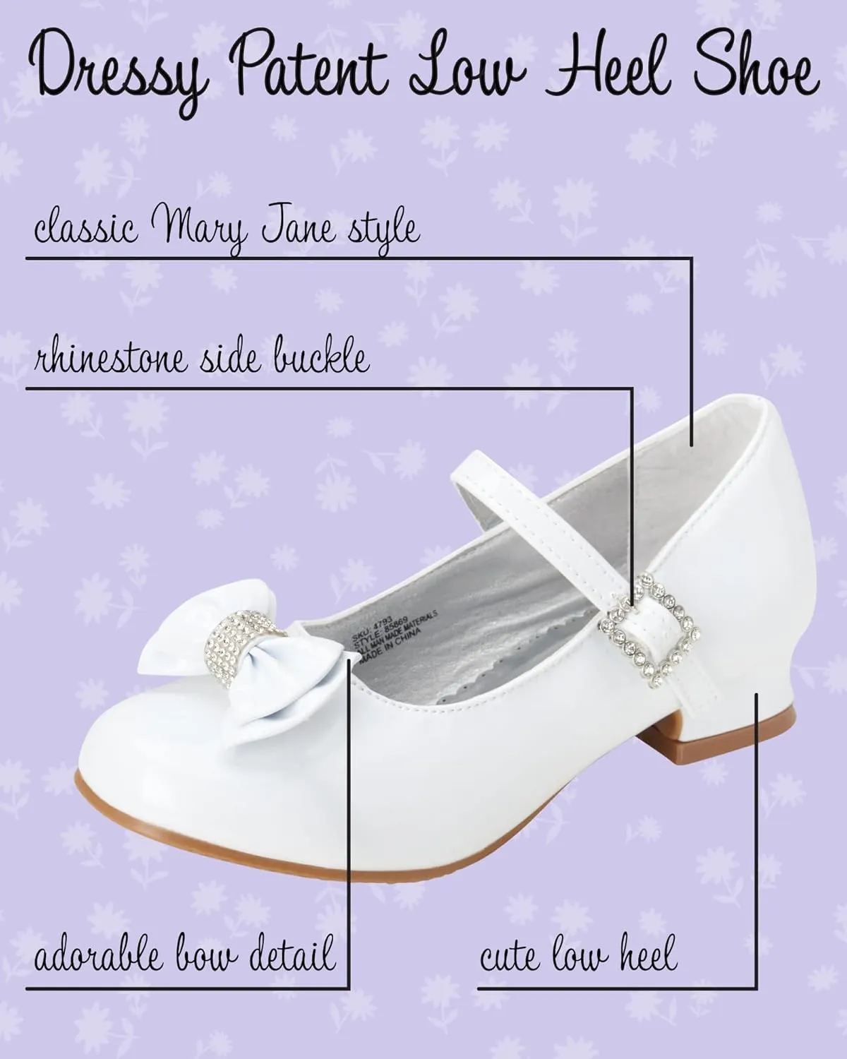 Josmo Girl's Dress Mary Jane Wedding Party Heels Ballerina Flower Shoes, Hook and Loop Buckle (Toddler