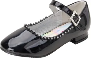 Josmo Girl's Dress Mary Jane Wedding Party Heels Ballerina Flower Shoes, Hook and Loop Buckle (Toddler