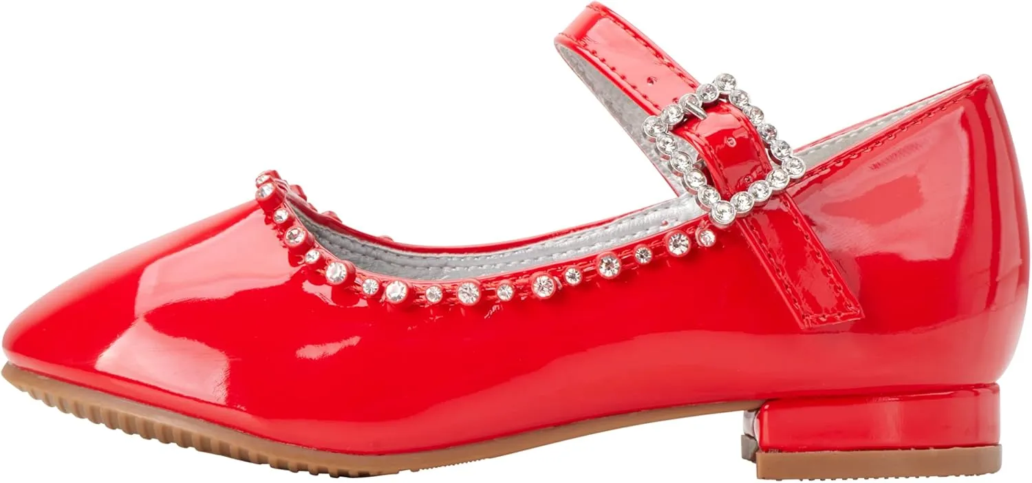 Josmo Girl's Dress Mary Jane Wedding Party Heels Ballerina Flower Shoes, Hook and Loop Buckle (Toddler