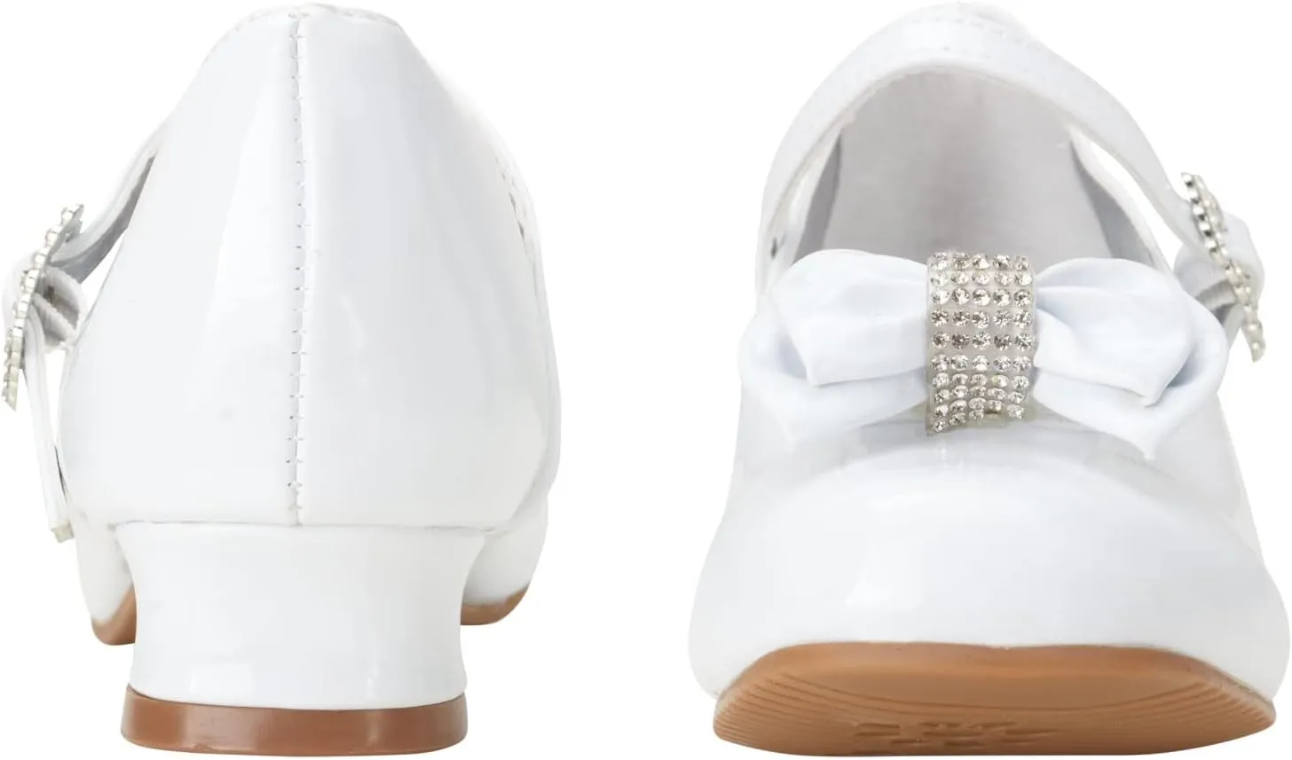 Josmo Girl's Dress Mary Jane Wedding Party Heels Ballerina Flower Shoes, Hook and Loop Buckle (Toddler