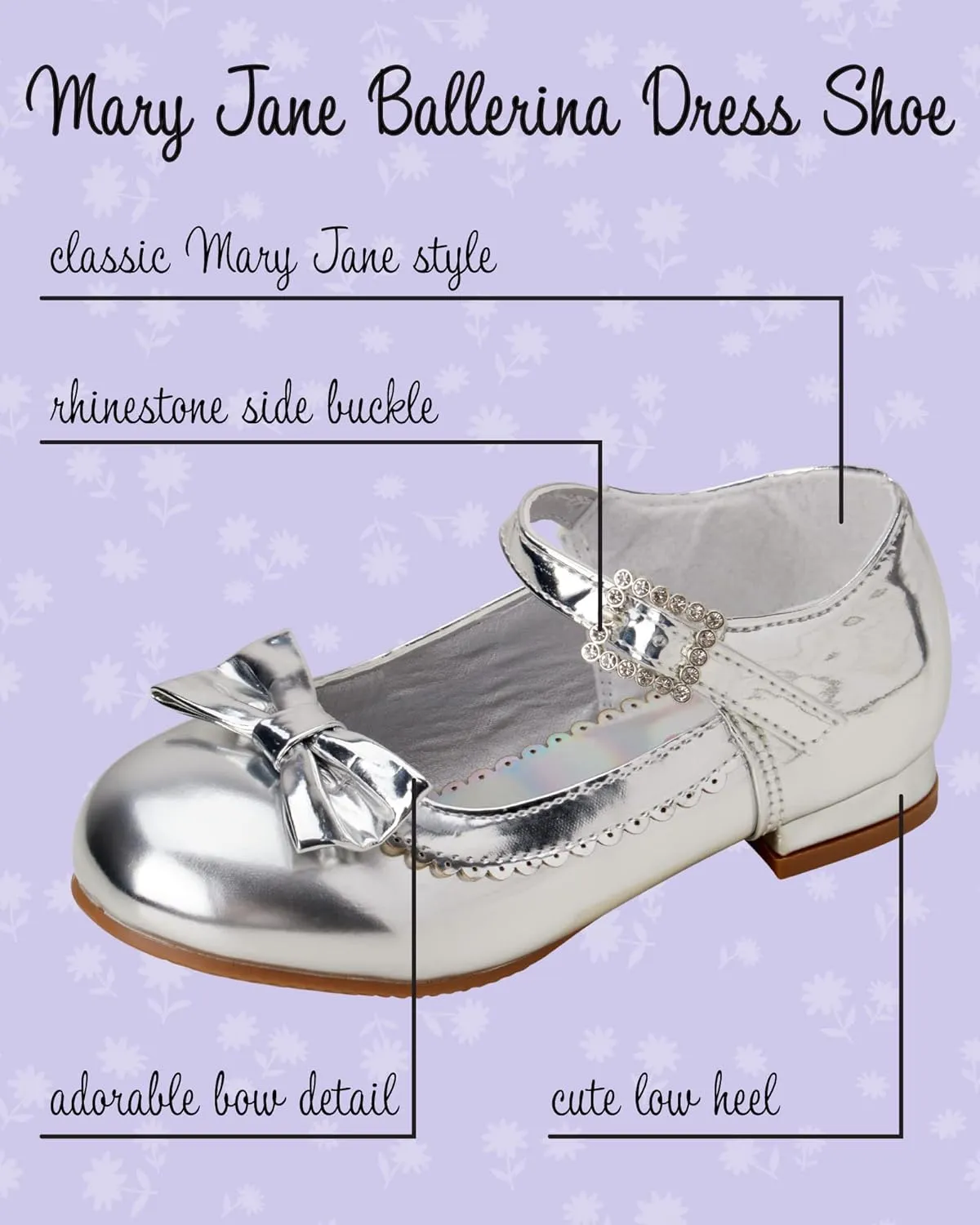 Josmo Girl's Dress Mary Jane Wedding Party Heels Ballerina Flower Shoes, Hook and Loop Buckle (Toddler
