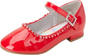 Josmo Girl's Dress Mary Jane Wedding Party Heels Ballerina Flower Shoes, Hook and Loop Buckle (Toddler