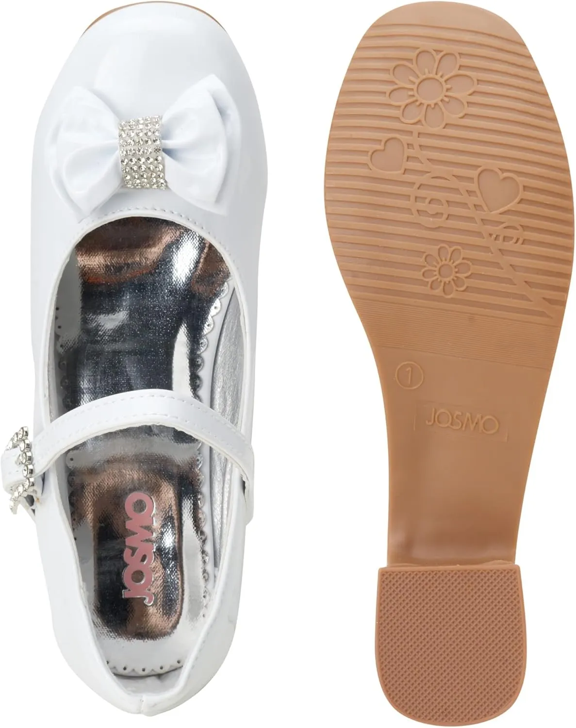 Josmo Girl's Dress Mary Jane Wedding Party Heels Ballerina Flower Shoes, Hook and Loop Buckle (Toddler