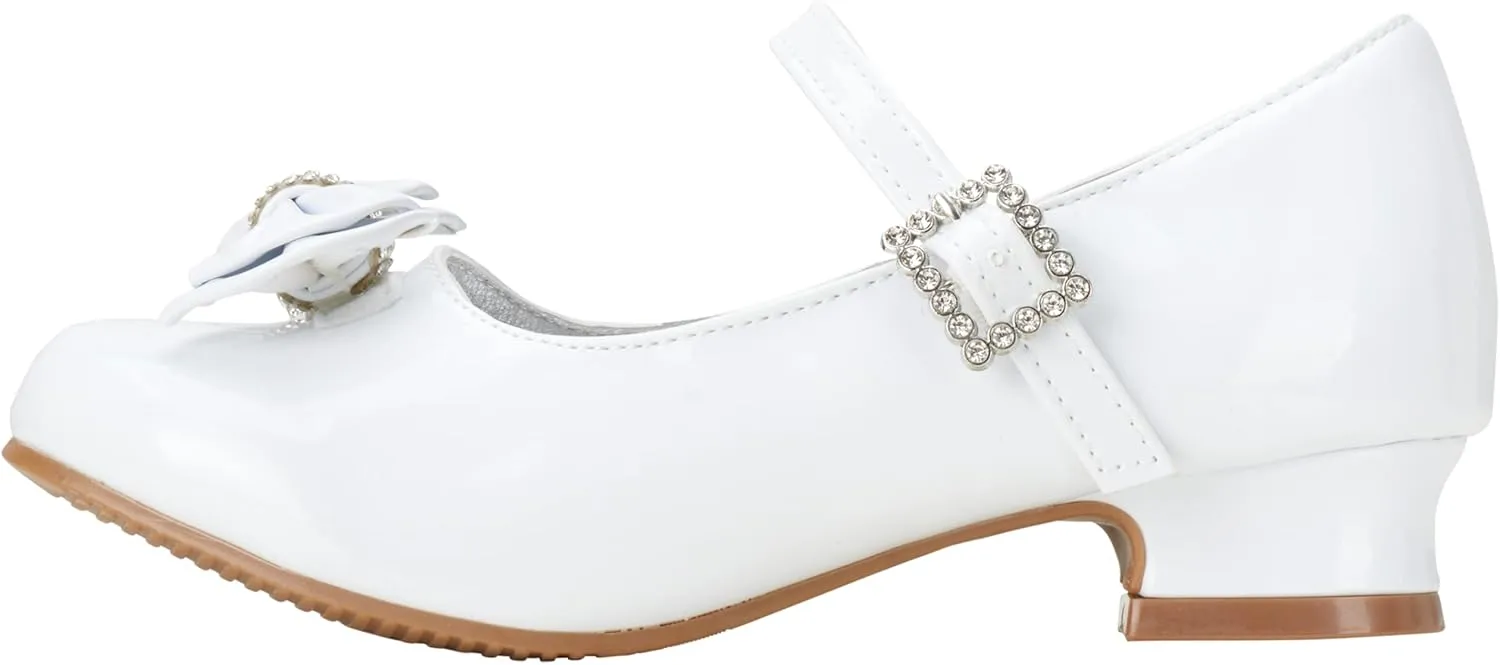 Josmo Girl's Dress Mary Jane Wedding Party Heels Ballerina Flower Shoes, Hook and Loop Buckle (Toddler