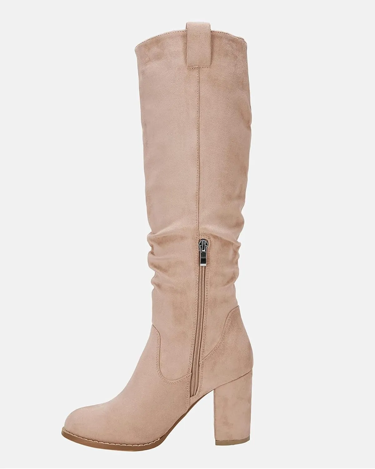 Juliet Holy Women's Knee High Boots Chunky Block Heel Wide Calf Round Toe Side Zipper Fashion Dress Boot