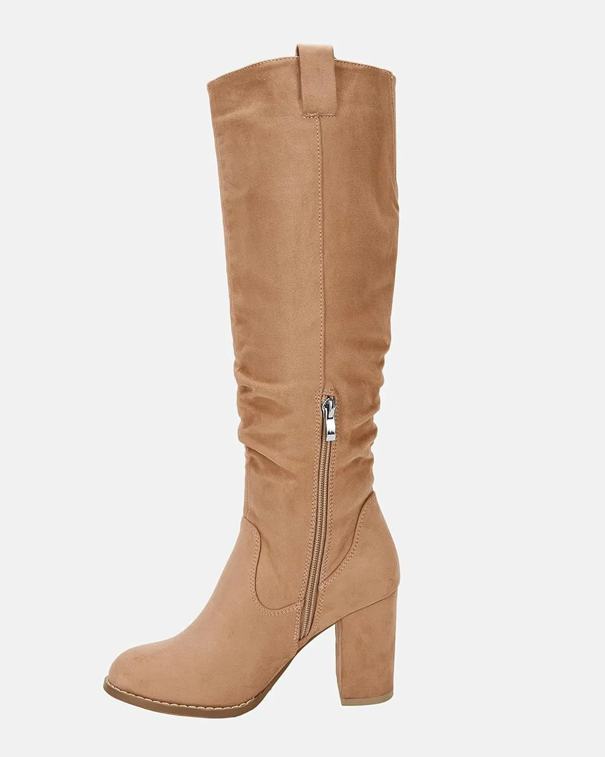 Juliet Holy Women's Knee High Boots Chunky Block Heel Wide Calf Round Toe Side Zipper Fashion Dress Boot