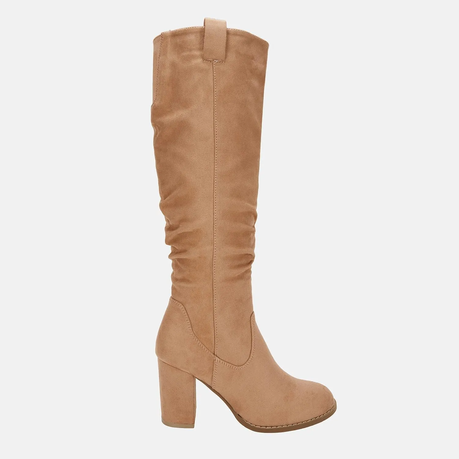 Juliet Holy Women's Knee High Boots Chunky Block Heel Wide Calf Round Toe Side Zipper Fashion Dress Boot