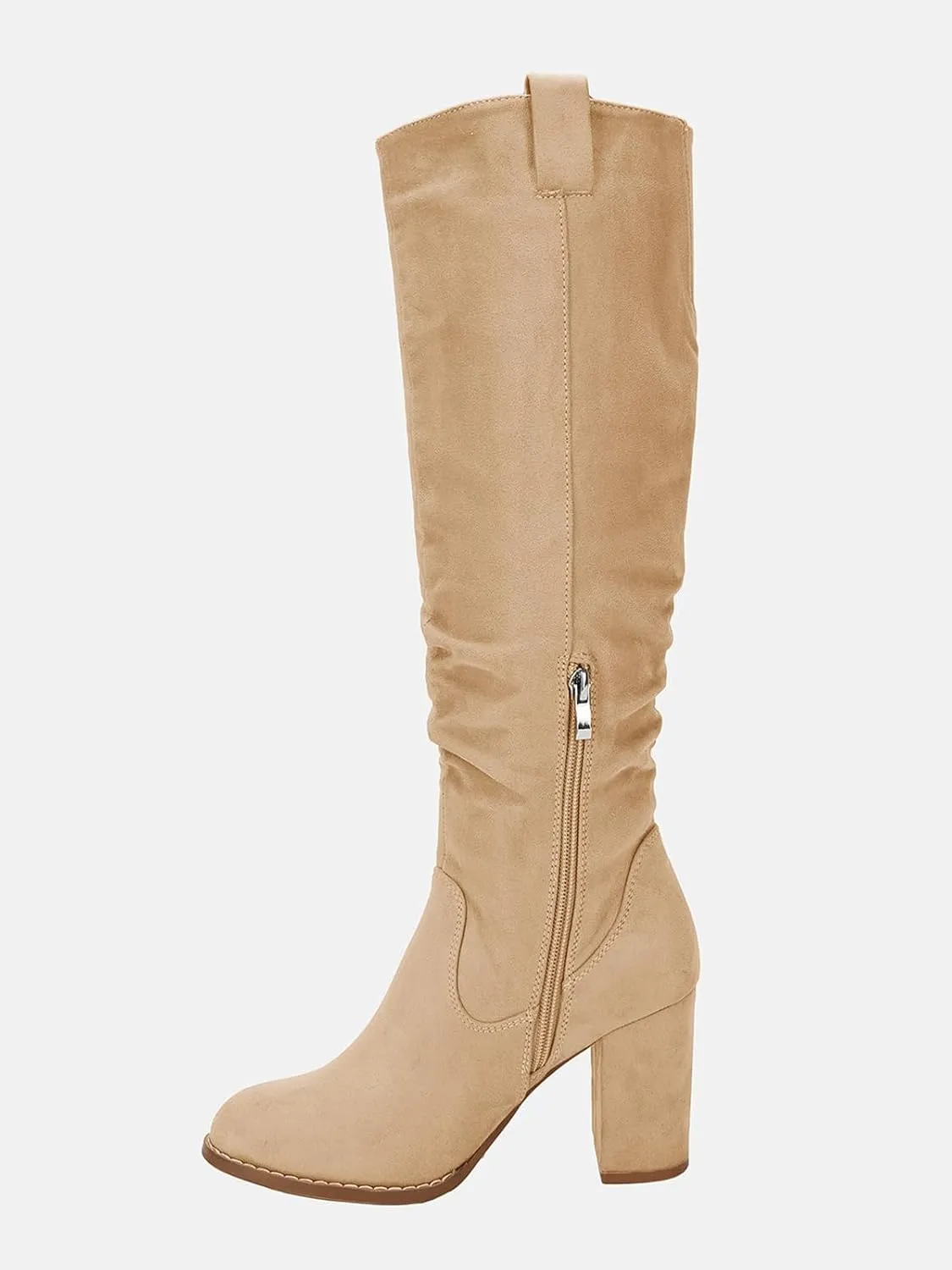 Juliet Holy Women's Knee High Boots Chunky Block Heel Wide Calf Round Toe Side Zipper Fashion Dress Boot