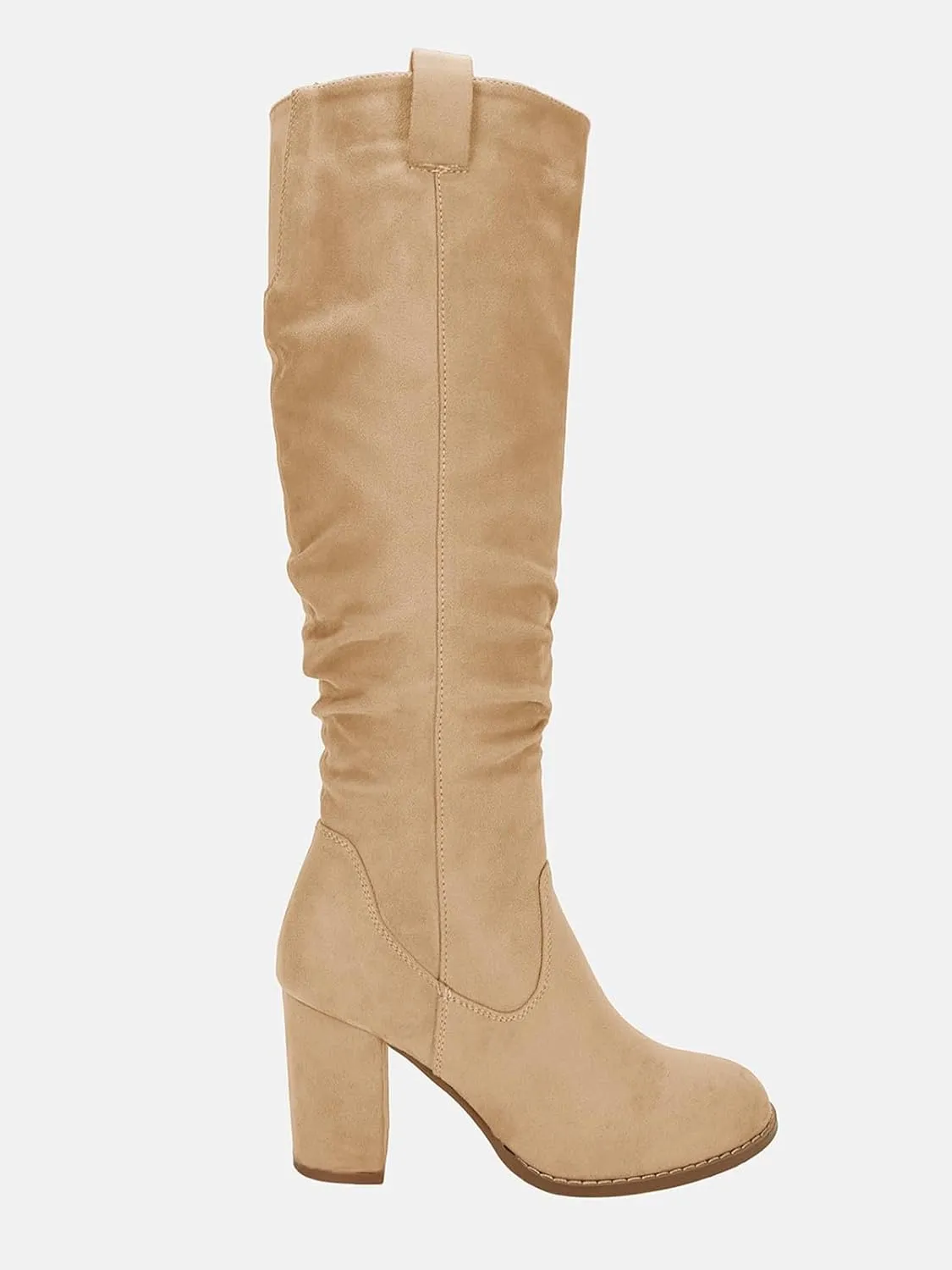 Juliet Holy Women's Knee High Boots Chunky Block Heel Wide Calf Round Toe Side Zipper Fashion Dress Boot