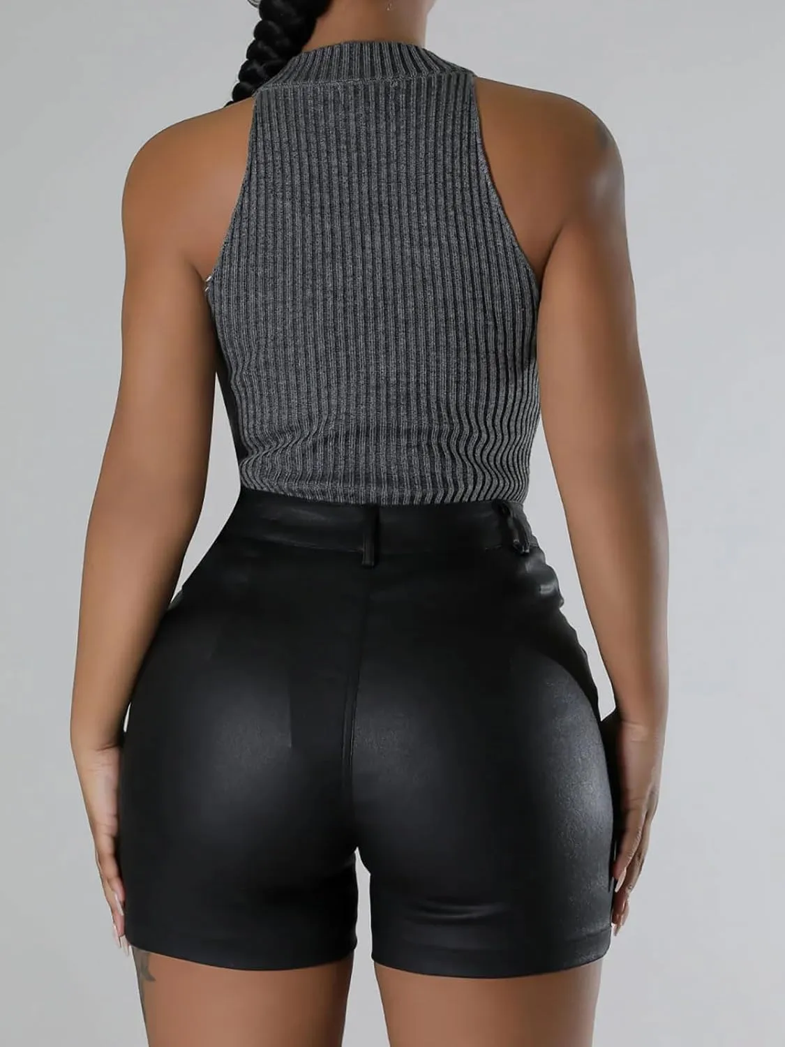 KANSOON Leather Shorts for Women Sexy Faux High Waisted Metallic Rave Cargo Shorts with Pockets