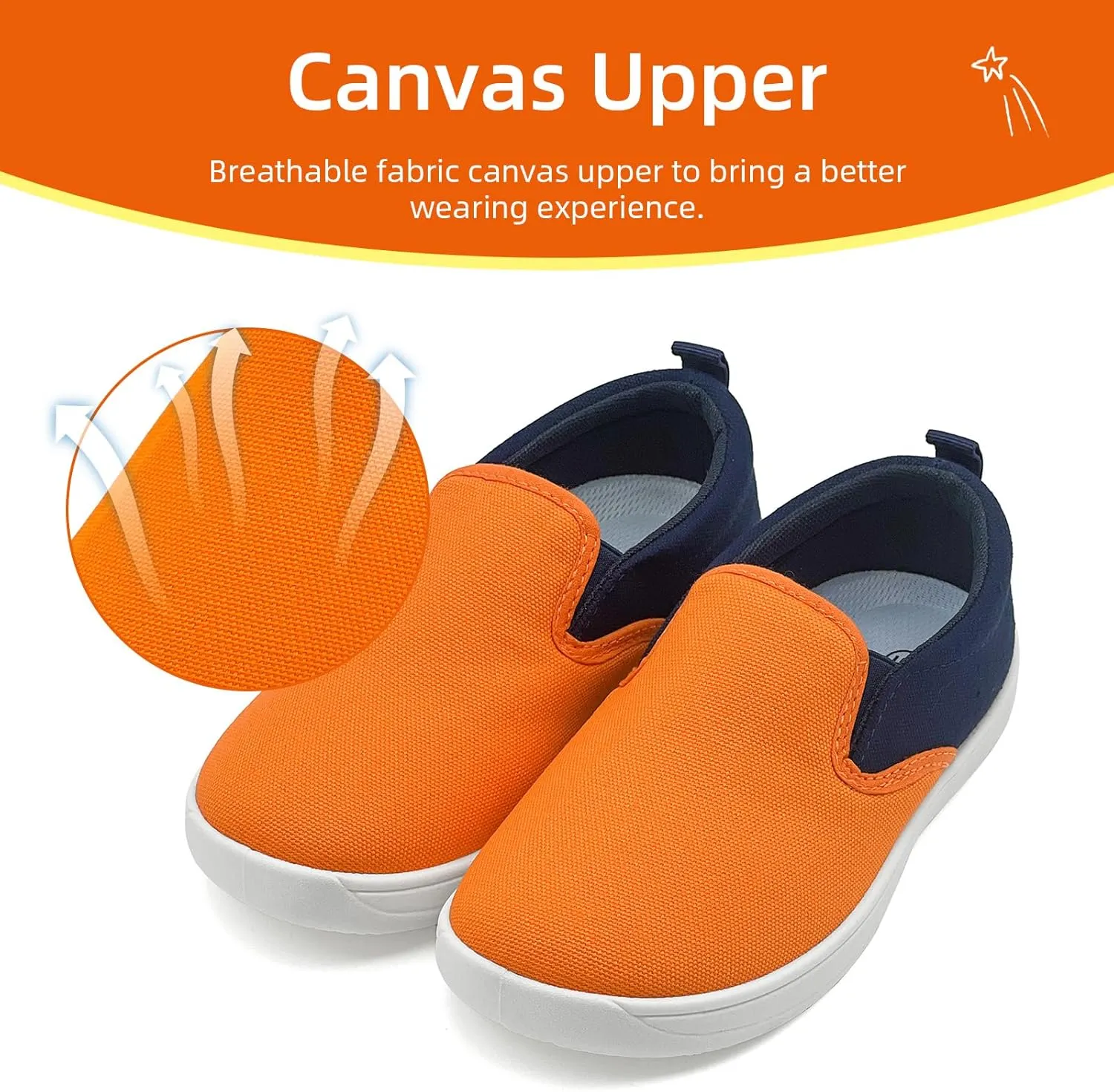 Kids Shoes Canvas Sneakers Kids Slip on Wide Toe Box Barefoot Shoes Comfortable Lightweight Running Tennis Athletic Sports Sneakers for Boys Girls