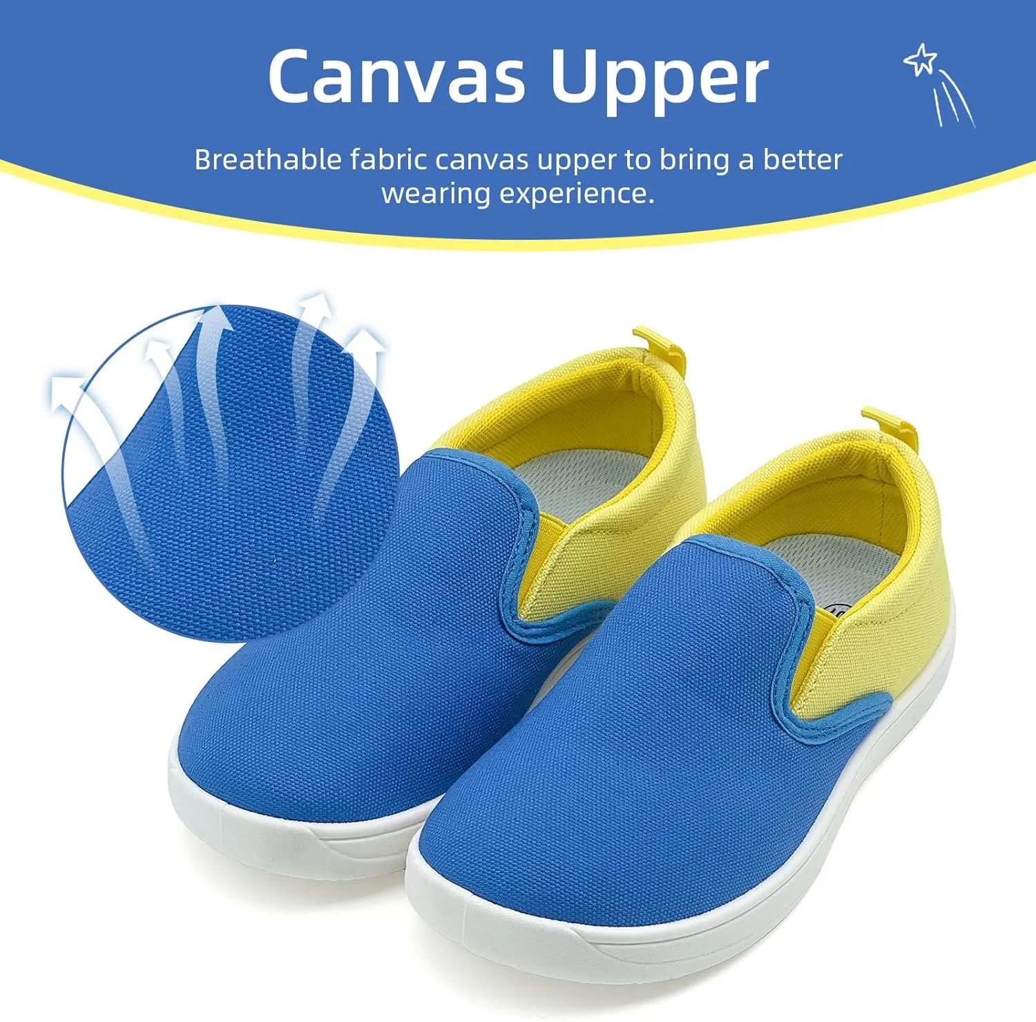 Kids Shoes Canvas Sneakers Kids Slip on Wide Toe Box Barefoot Shoes Comfortable Lightweight Running Tennis Athletic Sports Sneakers for Boys Girls