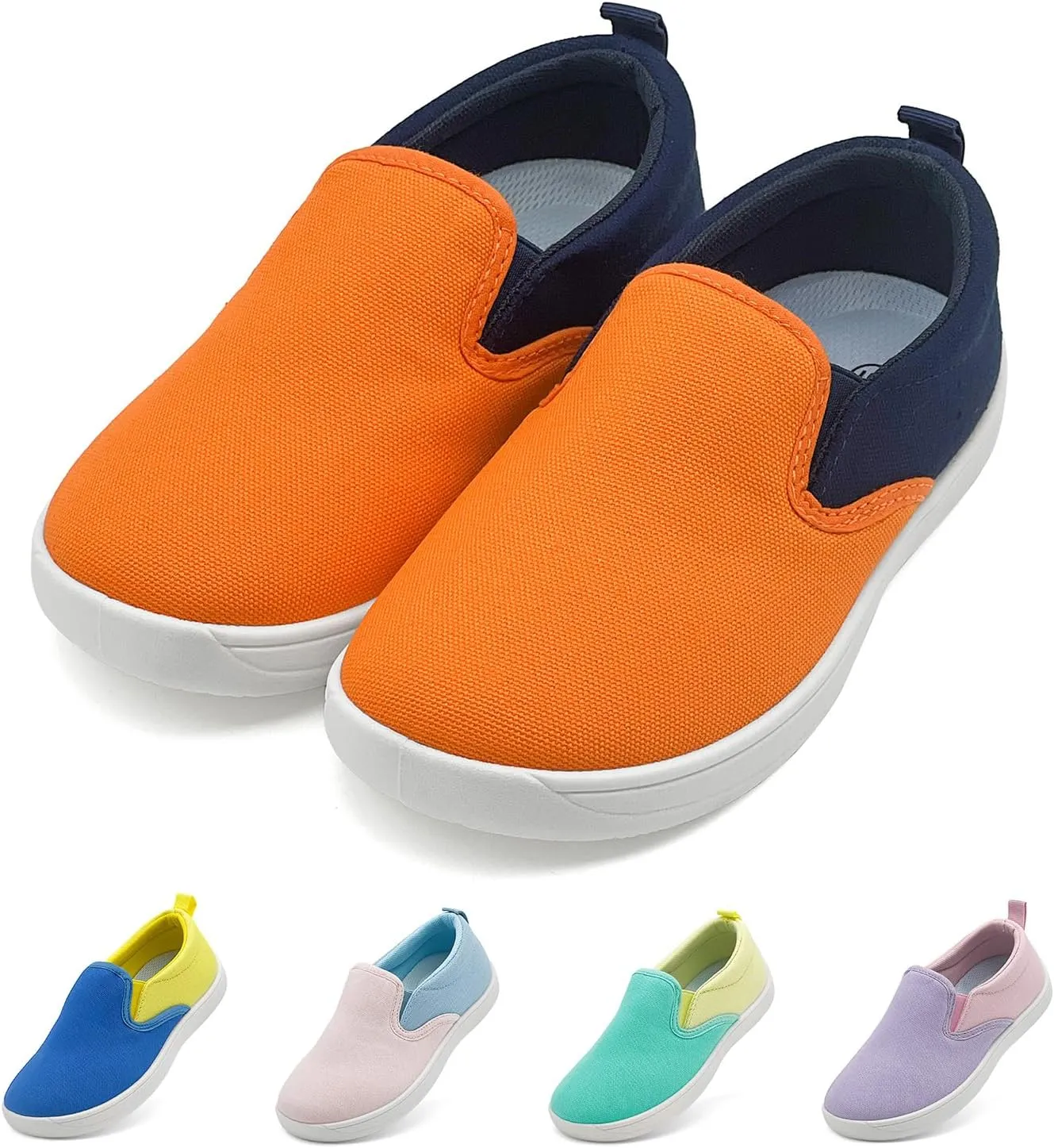 Kids Shoes Canvas Sneakers Kids Slip on Wide Toe Box Barefoot Shoes Comfortable Lightweight Running Tennis Athletic Sports Sneakers for Boys Girls