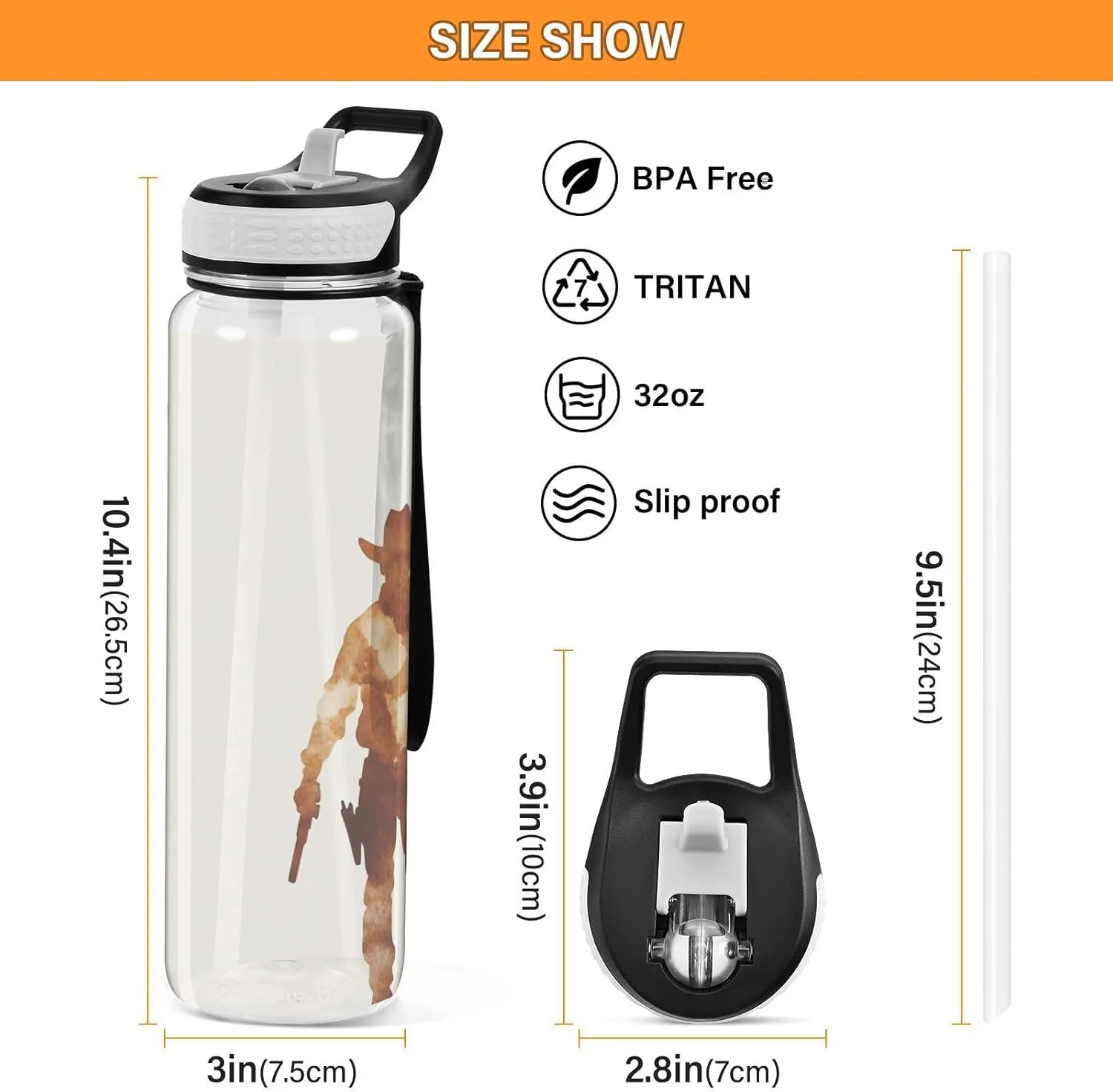 KLL Western Cowboy Boots Gun Grasslands Sports Water Bottles Tritan Plastic Water Bottle with Handle for Athletic 32oz