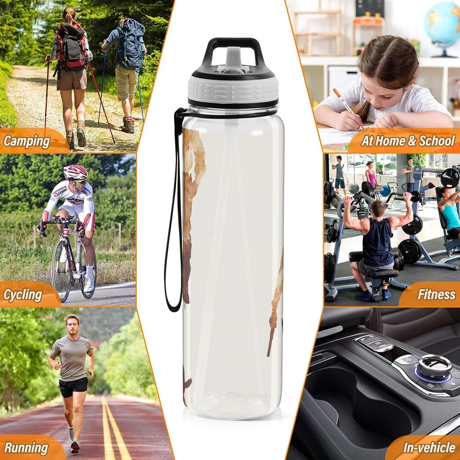 KLL Western Cowboy Boots Gun Grasslands Sports Water Bottles Tritan Plastic Water Bottle with Handle for Athletic 32oz