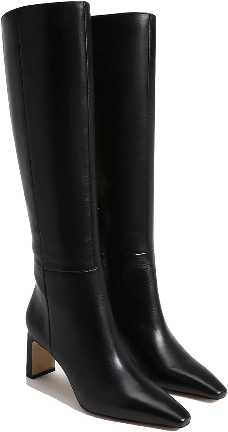 Knee High Boots for Women Square Toe Chunky Heeled Wide Calf Boots with Side Zipper Fall Dress Elastic Tall Boots
