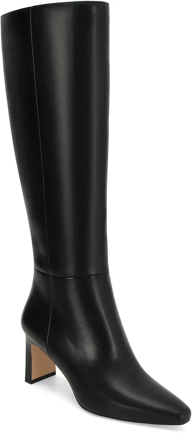 Knee High Boots for Women Square Toe Chunky Heeled Wide Calf Boots with Side Zipper Fall Dress Elastic Tall Boots
