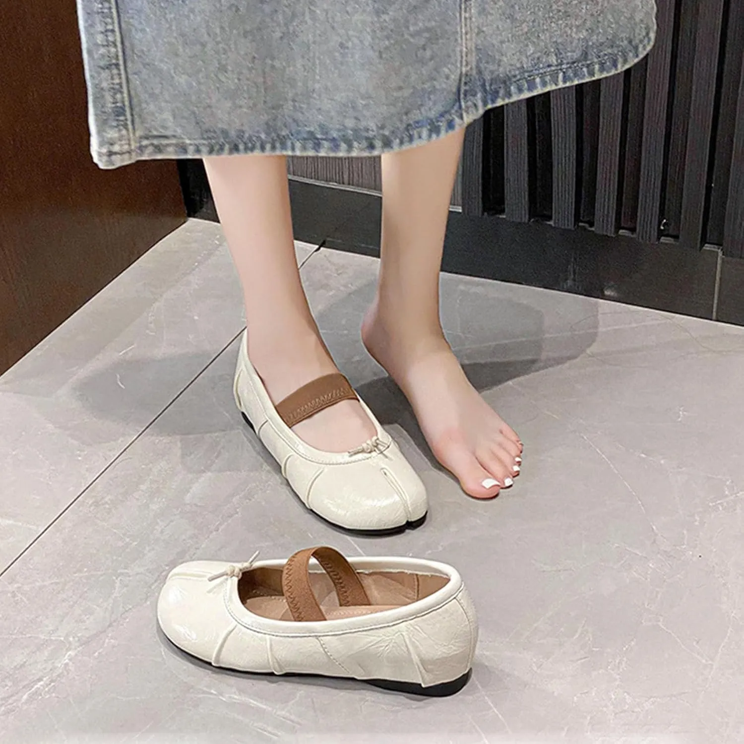 KOKOMOMO Split Toe Ballet Flats for Women Japanese Tabi Shoes Comfortable Flat Ballerina Shoe Low Heel Light Weight Walking Office Dress Shoes