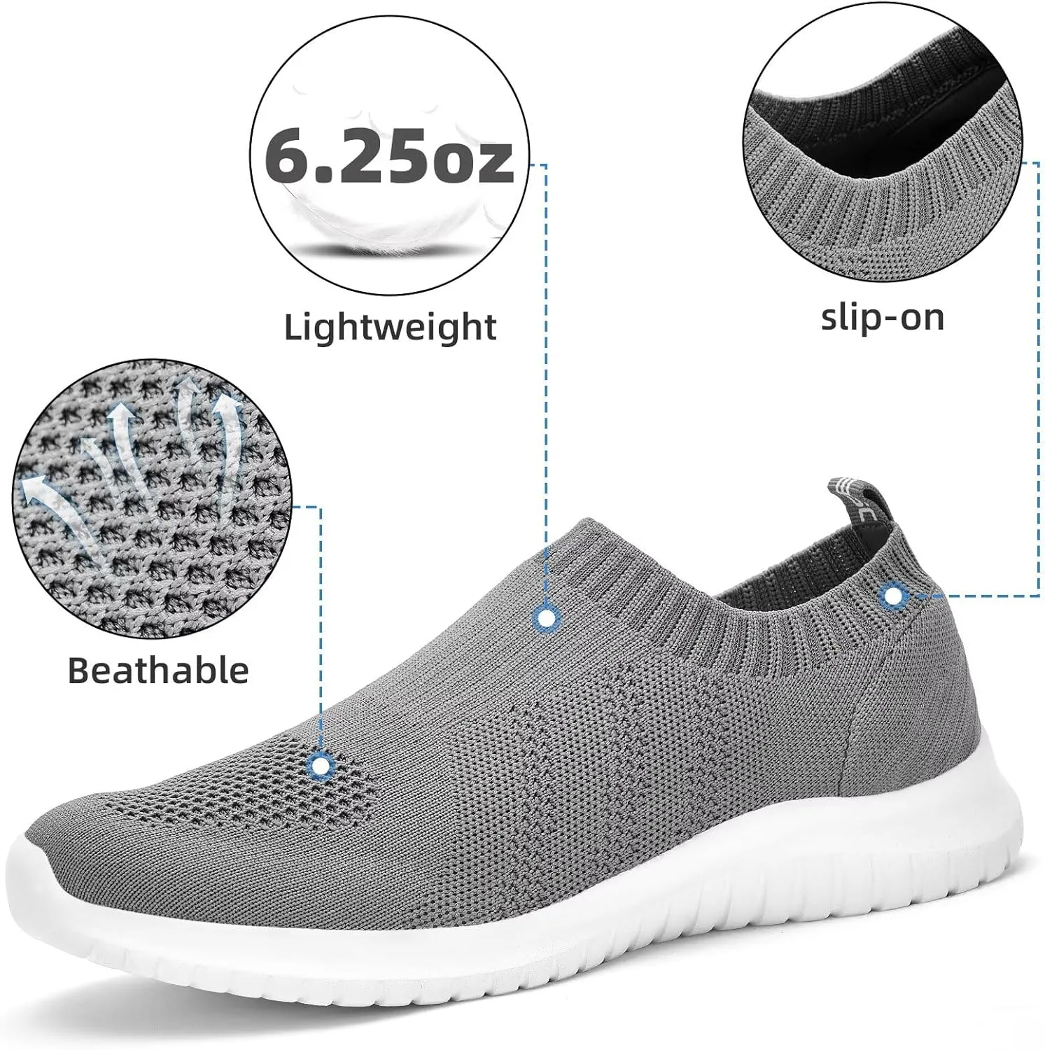 konhill Men's Athletic Walking Shoes - Lightweight Casual Knit Slip on Sneakers