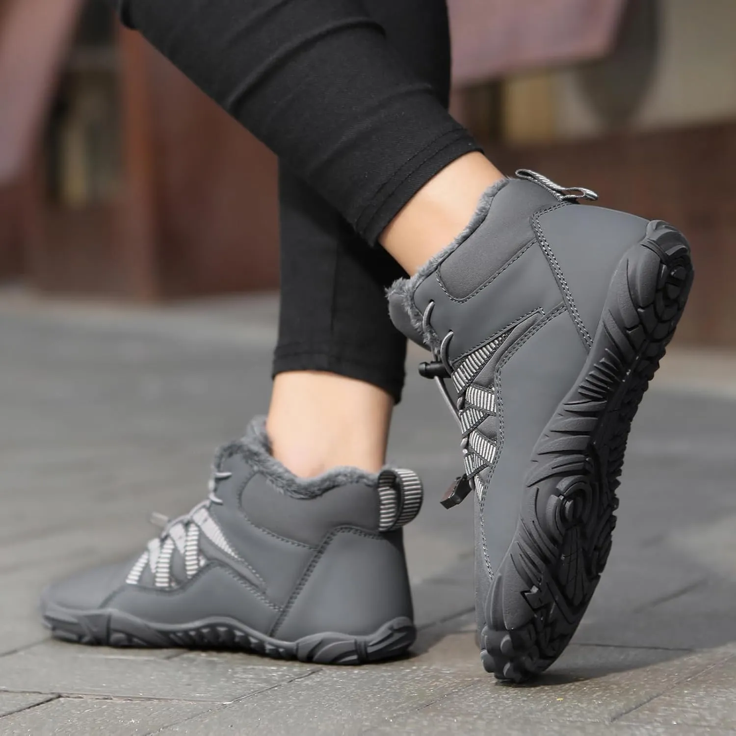 Kubbon Women's Winter Snow Boots,Soft Cozy Fur Lined Adjustable Slip-on Non Slip Booties Wide Toe Box Zero Drop Ankle Booties，Waterproof Outdoor Hiking Sneakers
