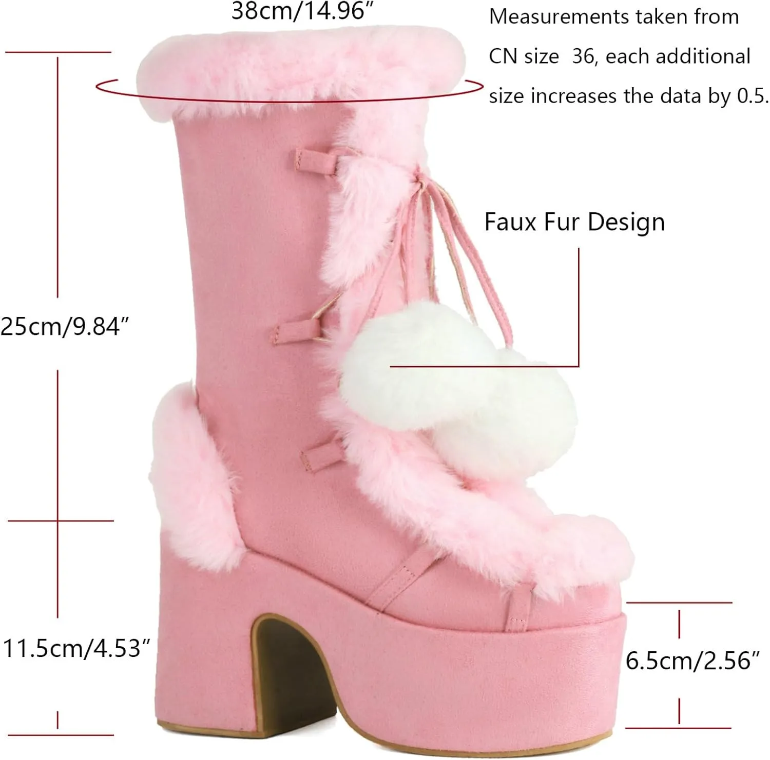 KysBloes Women Fluffy Faux Fur Boots Mid Calf Platform Boots Chunky High Heel Lace Up Winter Boots Warm Long Fur Boots for Ladies
