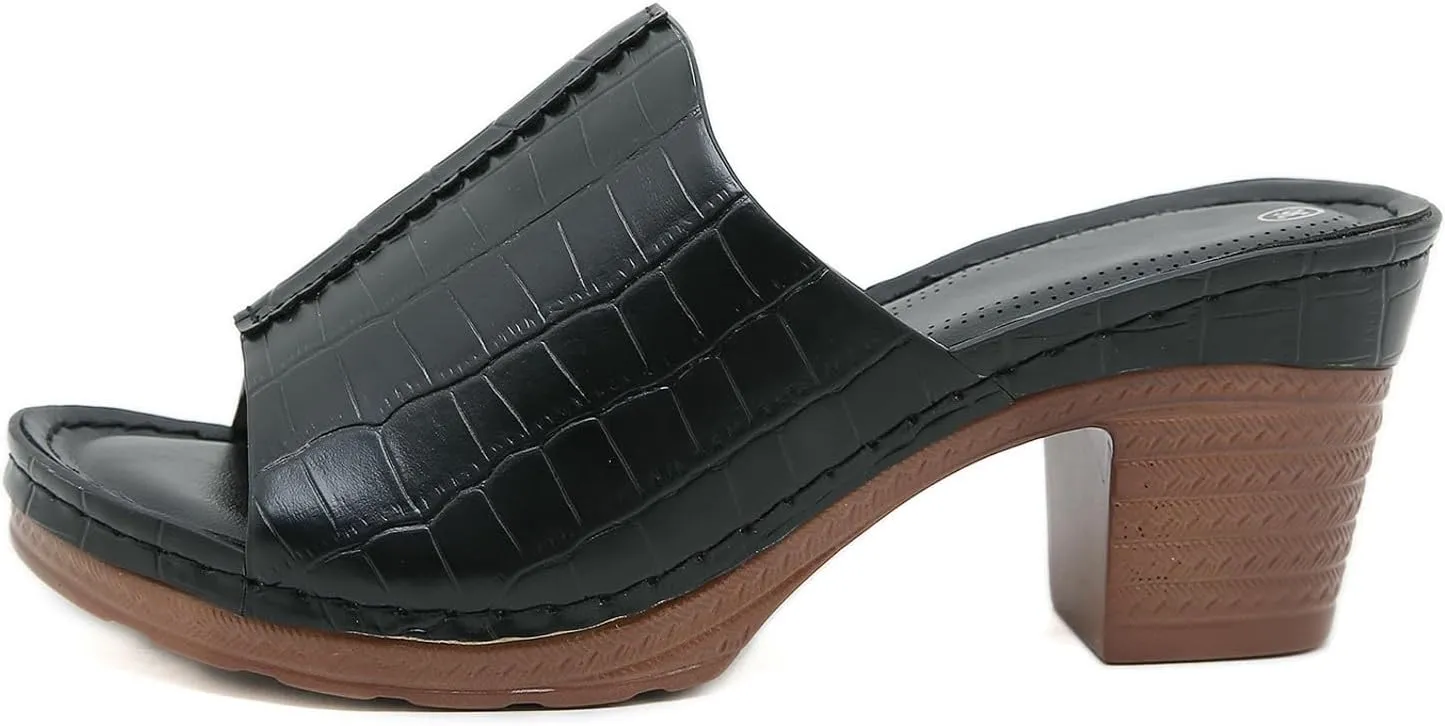 Ladies Glossy One Word Belt Thick Heeled Sandals for Beach Outdoor Wear Women's Shoes Big Size Slippers