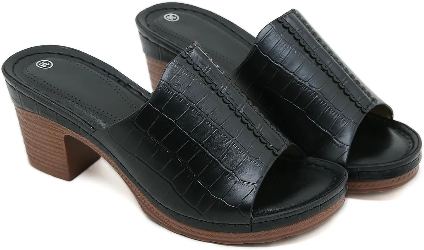 Ladies Glossy One Word Belt Thick Heeled Sandals for Beach Outdoor Wear Women's Shoes Big Size Slippers