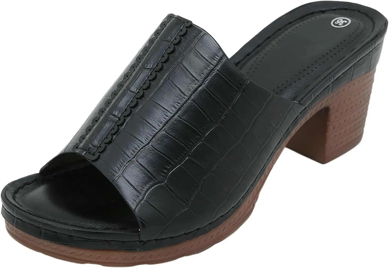 Ladies Glossy One Word Belt Thick Heeled Sandals for Beach Outdoor Wear Women's Shoes Big Size Slippers