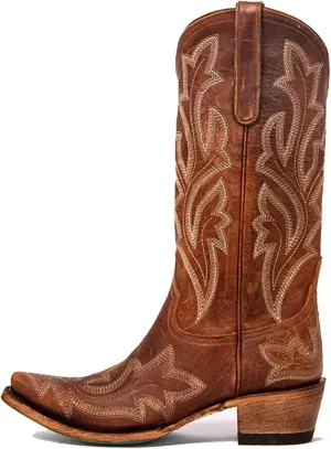 Ladmiple Cowboy Boots For Women Knee High Wide Calf Embroidered Western Boots Chunky Heel Fashion Classic Boot Pull-On