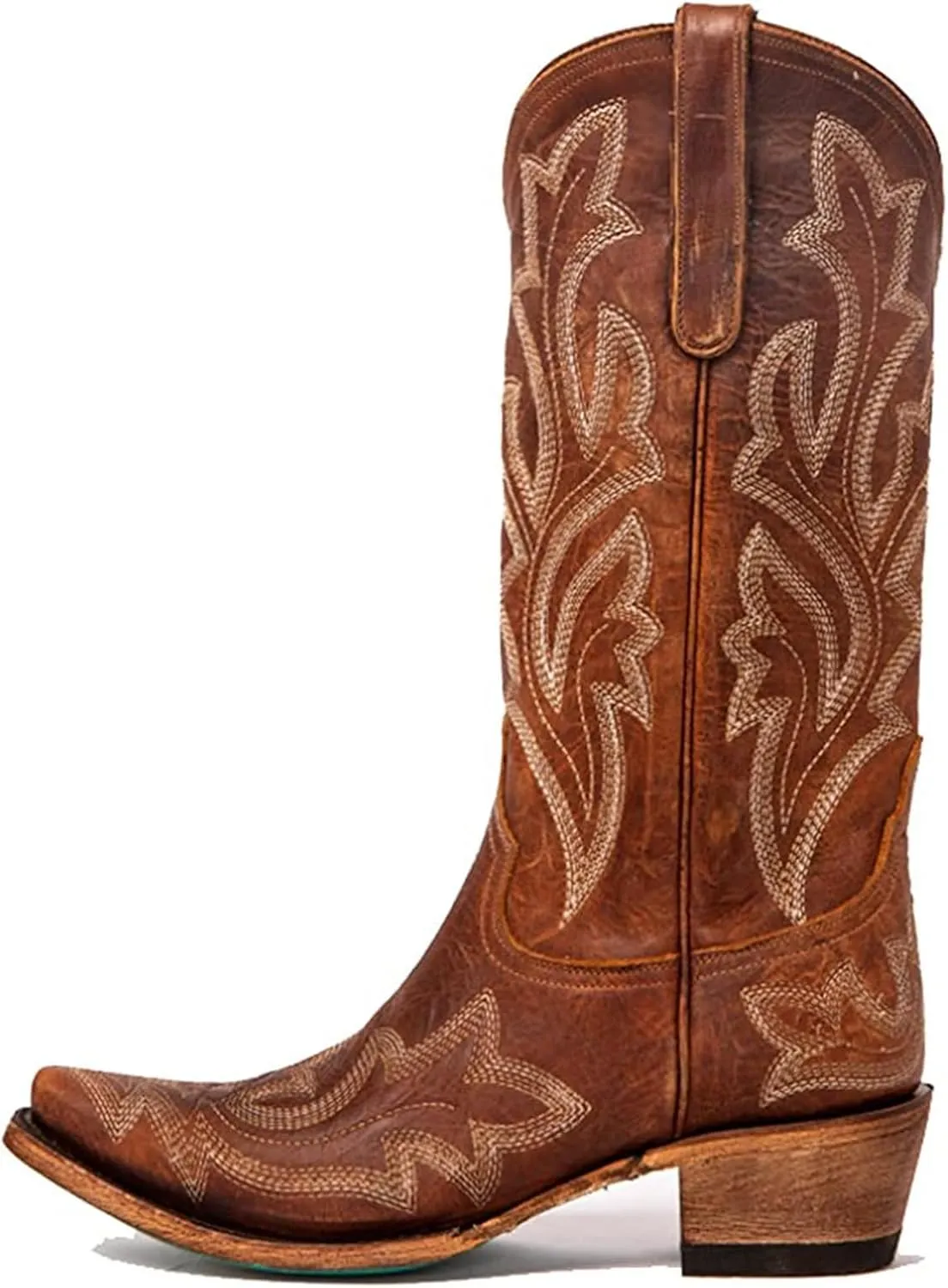 Ladmiple Cowboy Boots For Women Knee High Wide Calf Embroidered Western Boots Chunky Heel Fashion Classic Boot Pull-On