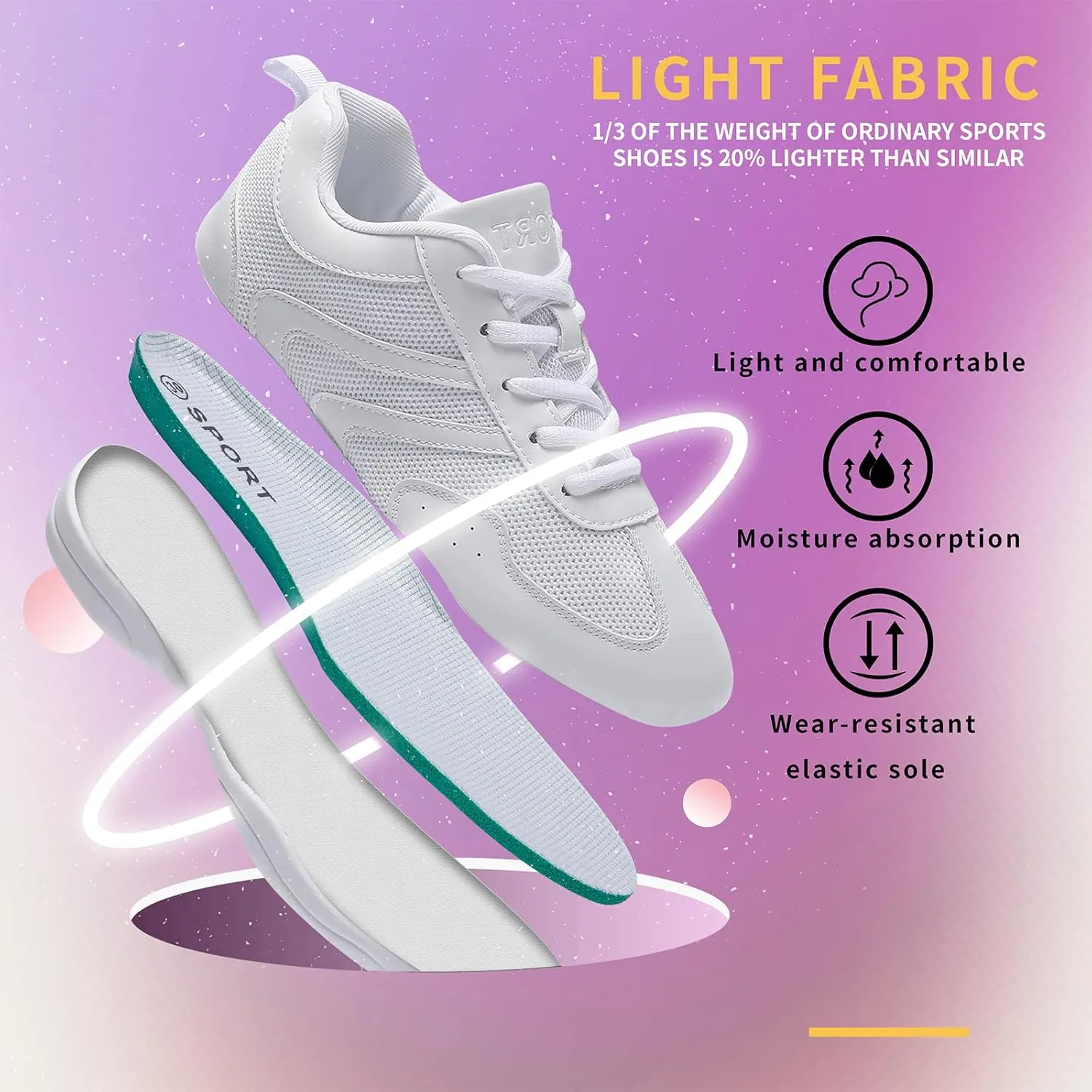 LANDHIKER Cheer Shoes for Women, Girls & Youth - White Cheerleading Gear, Dance, Sports, Tennis Training Athletic Flats Breathable Kids Sneakers