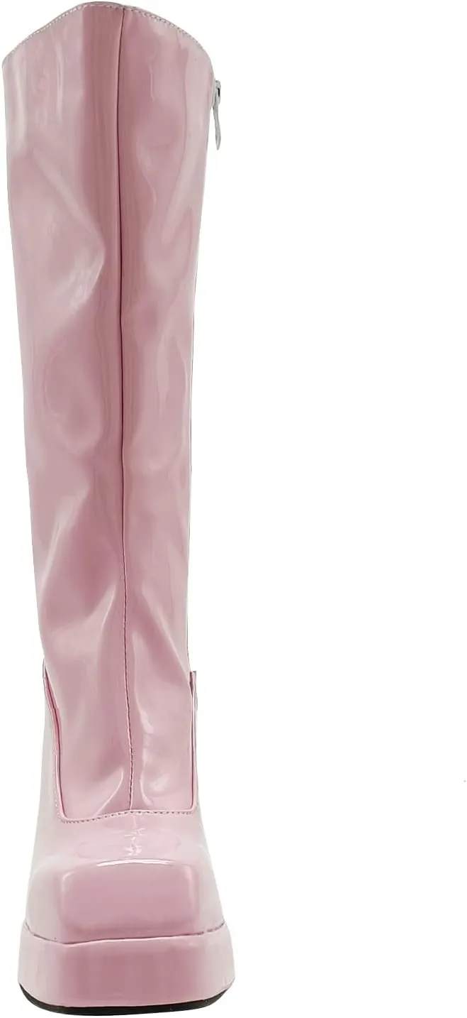 LanreyTaley Women Fashion Boots Platform Knee High Chunky Block High Heel Boots Zipper Cosplay Boots