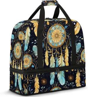 Large Travel Duffel Bag for Women Men Abstract Dream Catcher Feather Gym Bag Weekender Overnight Bags With Shoe Compartment Foldie Travel Tote Bag Carry On Personal Item Bag for Travel Gym Sports