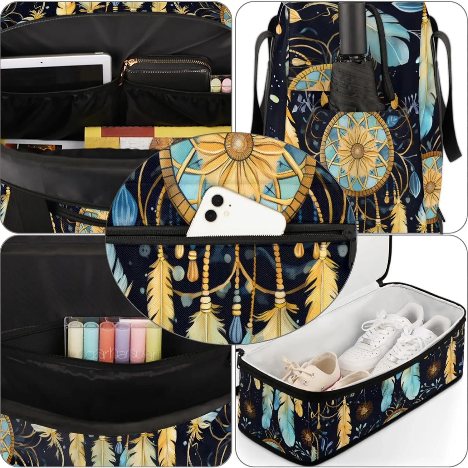 Large Travel Duffel Bag for Women Men Abstract Dream Catcher Feather Gym Bag Weekender Overnight Bags With Shoe Compartment Foldie Travel Tote Bag Carry On Personal Item Bag for Travel Gym Sports