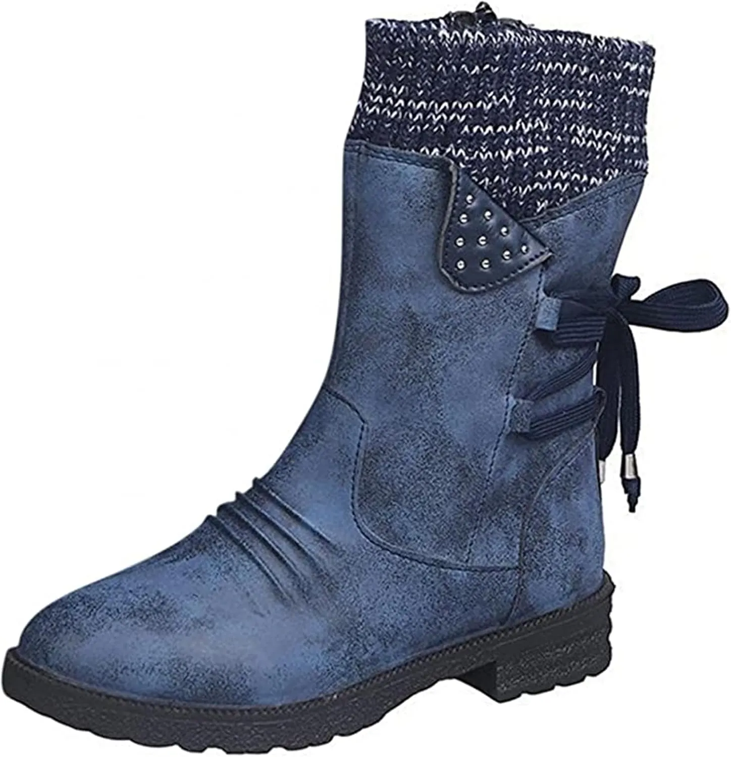 Lausiuoe Boots For Women Low Heel Mid Calf Winter Boots Side Zip Western Platform Hiking Booties Warm Non Slip Outdoor Shoes