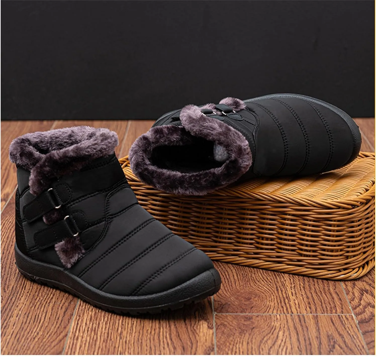 Lausiuoe Snow Boots For Women Waterproof Insulated Wide Width Winter Fur Lined Warm Ankle Booties Slip On Outdoor Shoes