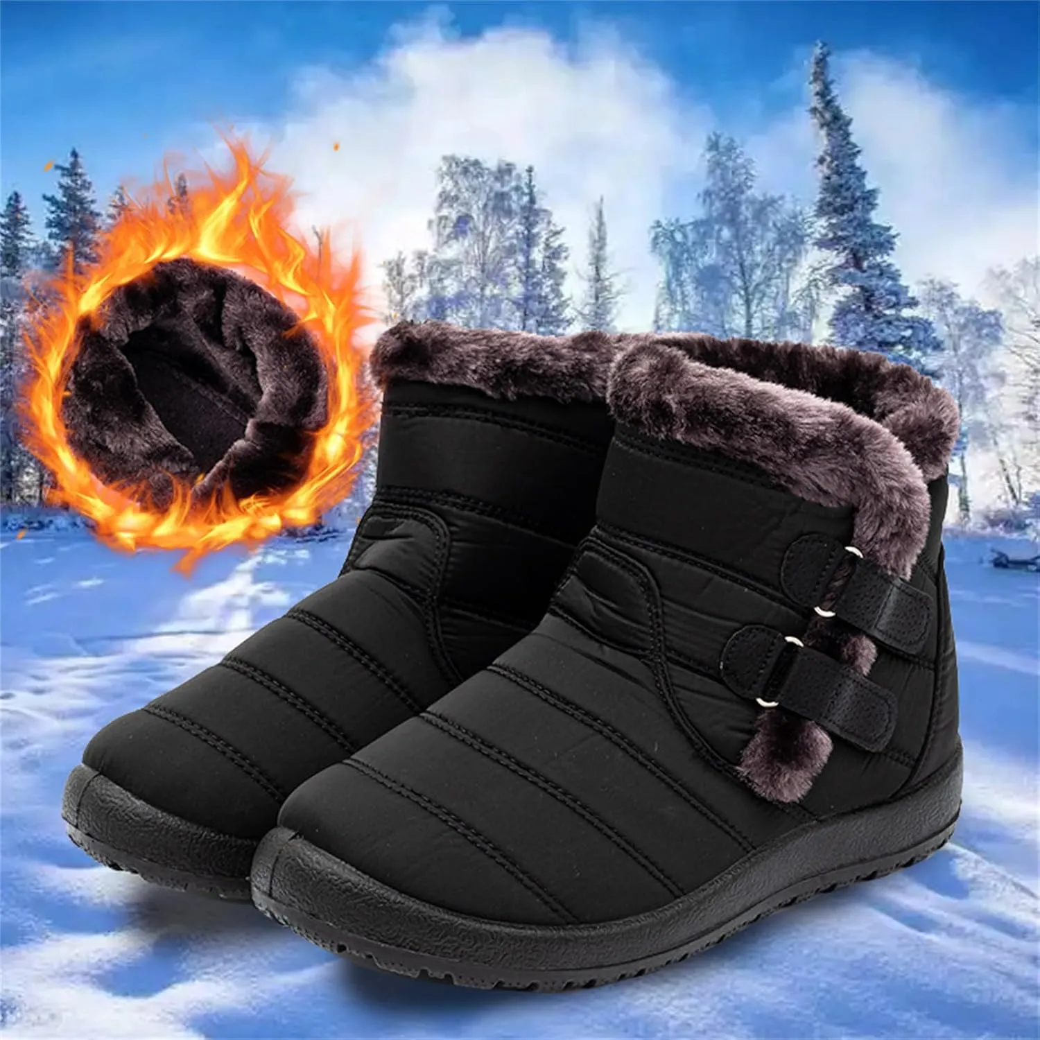 Lausiuoe Snow Boots For Women Waterproof Insulated Wide Width Winter Fur Lined Warm Ankle Booties Slip On Outdoor Shoes