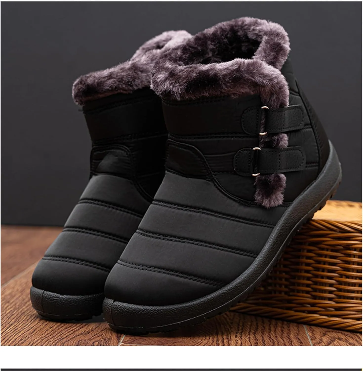 Lausiuoe Snow Boots For Women Waterproof Insulated Wide Width Winter Fur Lined Warm Ankle Booties Slip On Outdoor Shoes