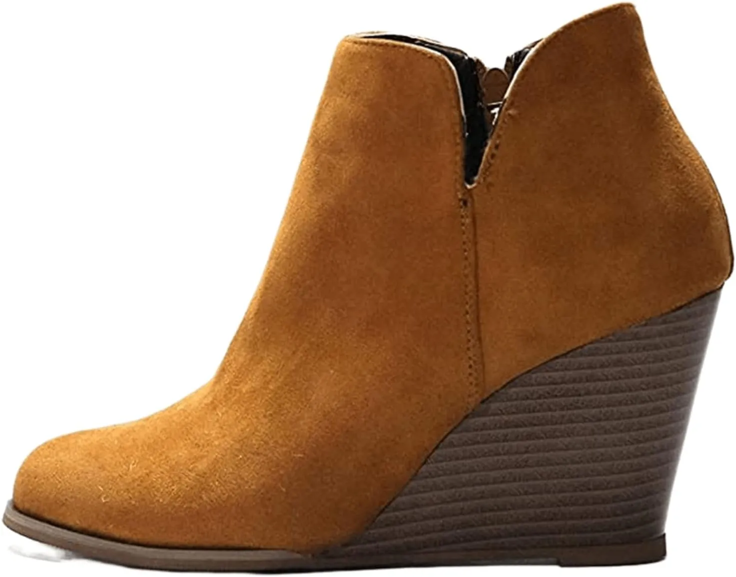 Lausiuoe Wedge Booties For Women Closed Toe Ankle Boots Slip on Heeled Casual Fashion Western Platform Fall Booties