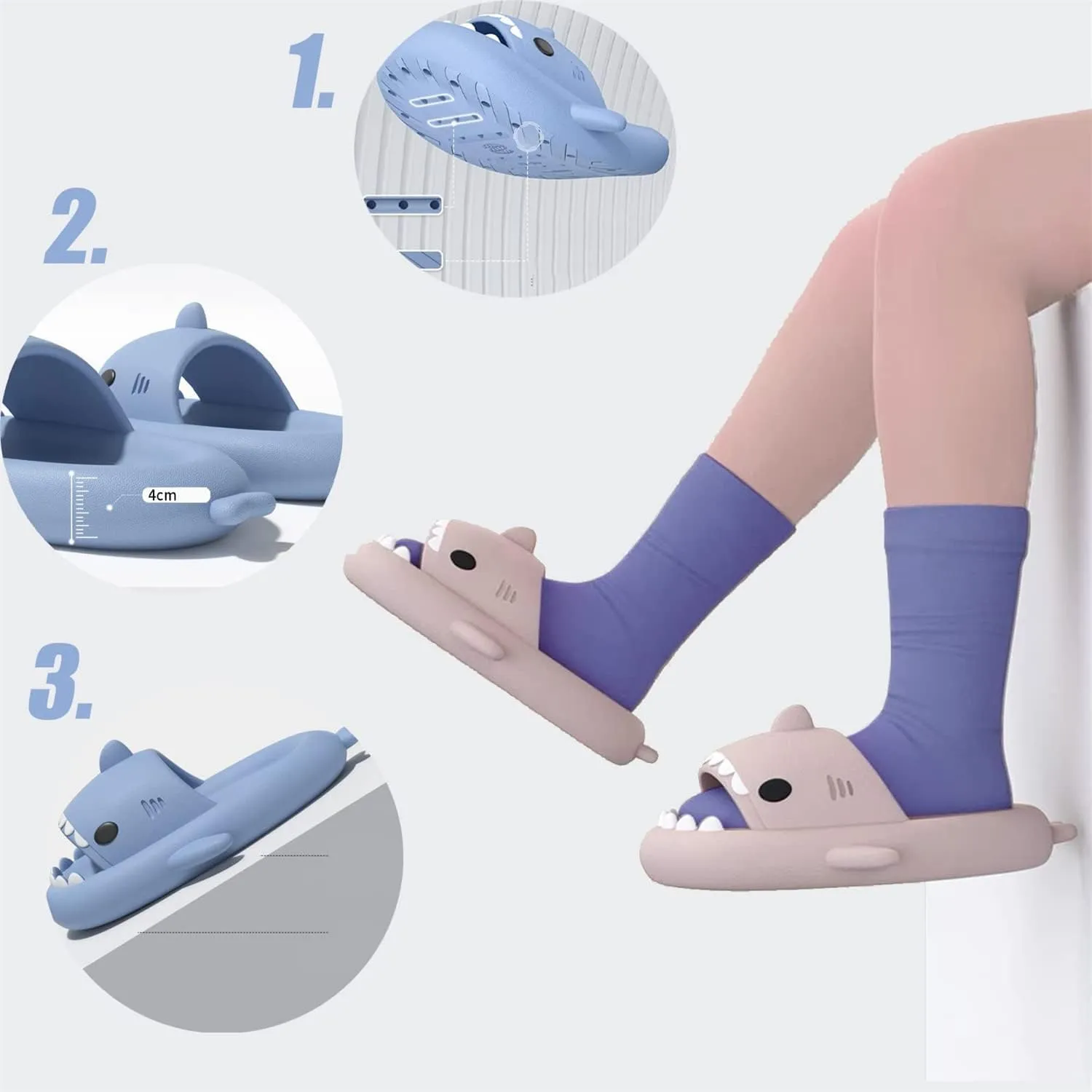 LELEBEAR Shark Swell Chanclas, Sharky Chanclas, Cloud Shark Slides Unisex Thick Sole Non-Slip Open Toe Shark Slippers