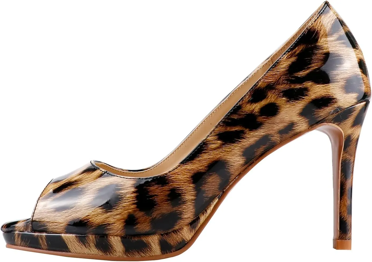 LEMUTISME Women's Patent Leather Sexy Slip On Peep Toe High Heel Dress Pumps Chic Glossy Open Toe Stiletto Heel Platform Sandals